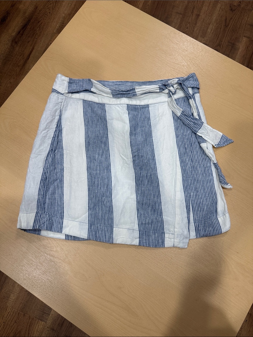 Free People Blue and White Striped Linen Wrap Skirt